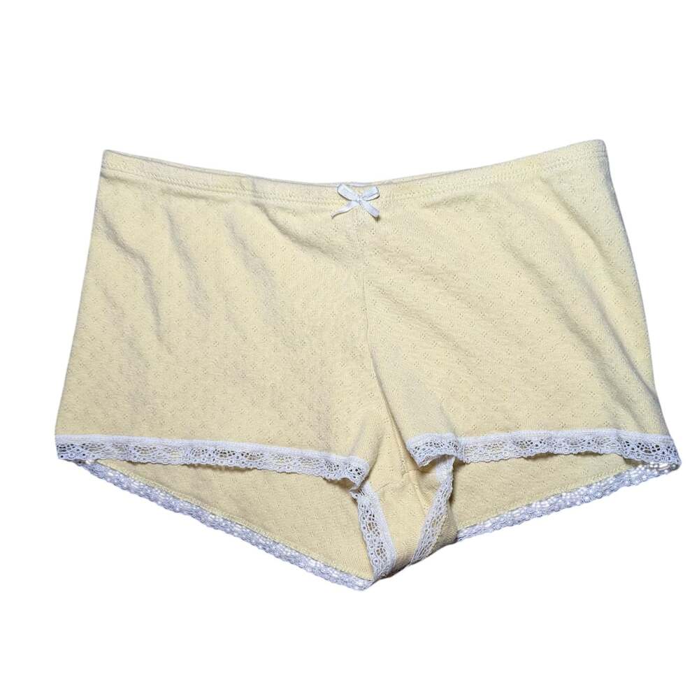 Heart & Hips Yellow Pointelle Lace Trim Boy Short Underwear Size S
